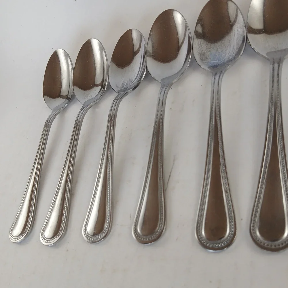 Gibson BEADED Stainless Flatware - Set of 6 Place Oval Teaspoon Glossy
